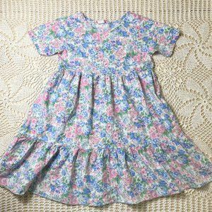 Vintage 1980s Roget Floral Cotton Day Dress Girls Size 14
